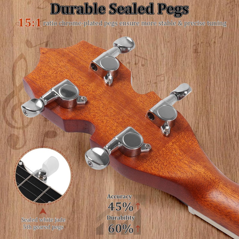 Mulucky 5 String Banjo Mini - Mulucky 26 Inch Travel Banjo Sapele Body Closed Solid Back Beginner Kit With Gig Bag Picks Strings Strap - B806 - Image 4